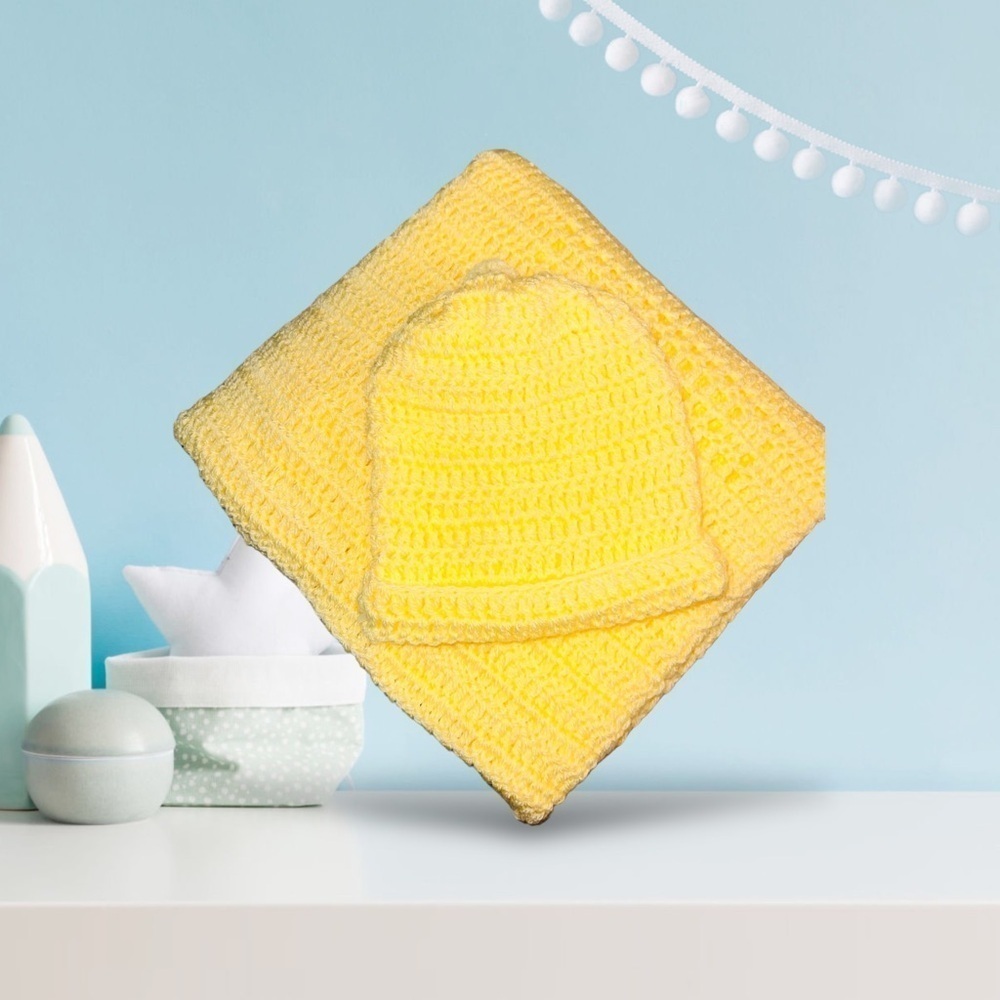 Soft Cuddly Crocheted Girl Baby Blanket w/Hat Multi Purpose